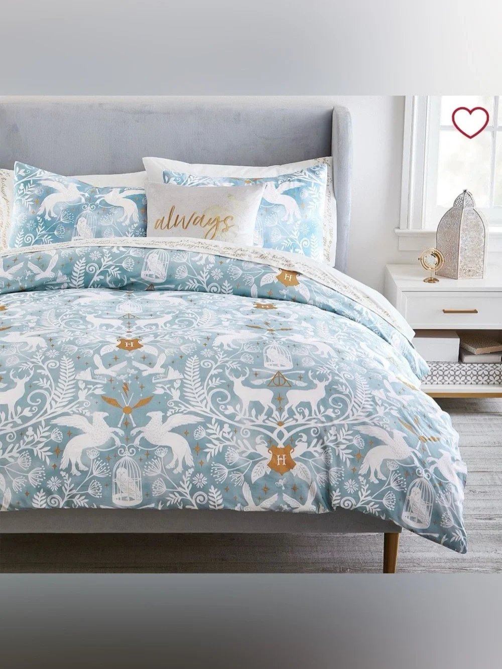 Harry Potter Patronus Damask Duvet Cover Pottery Barn Cotton Mystic Mint 108x92